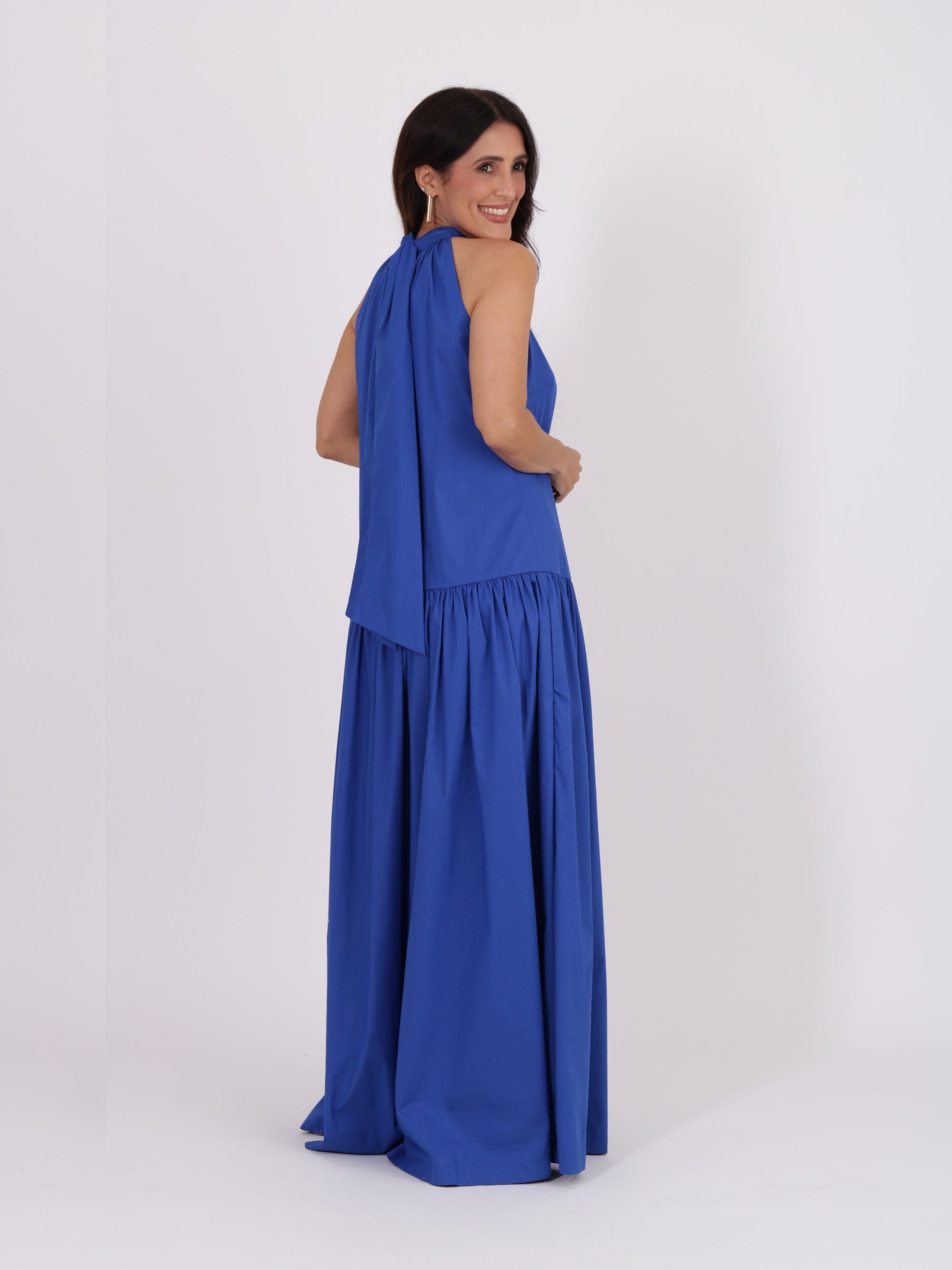 Vestido Longo Gola Alta - Cor Azul
