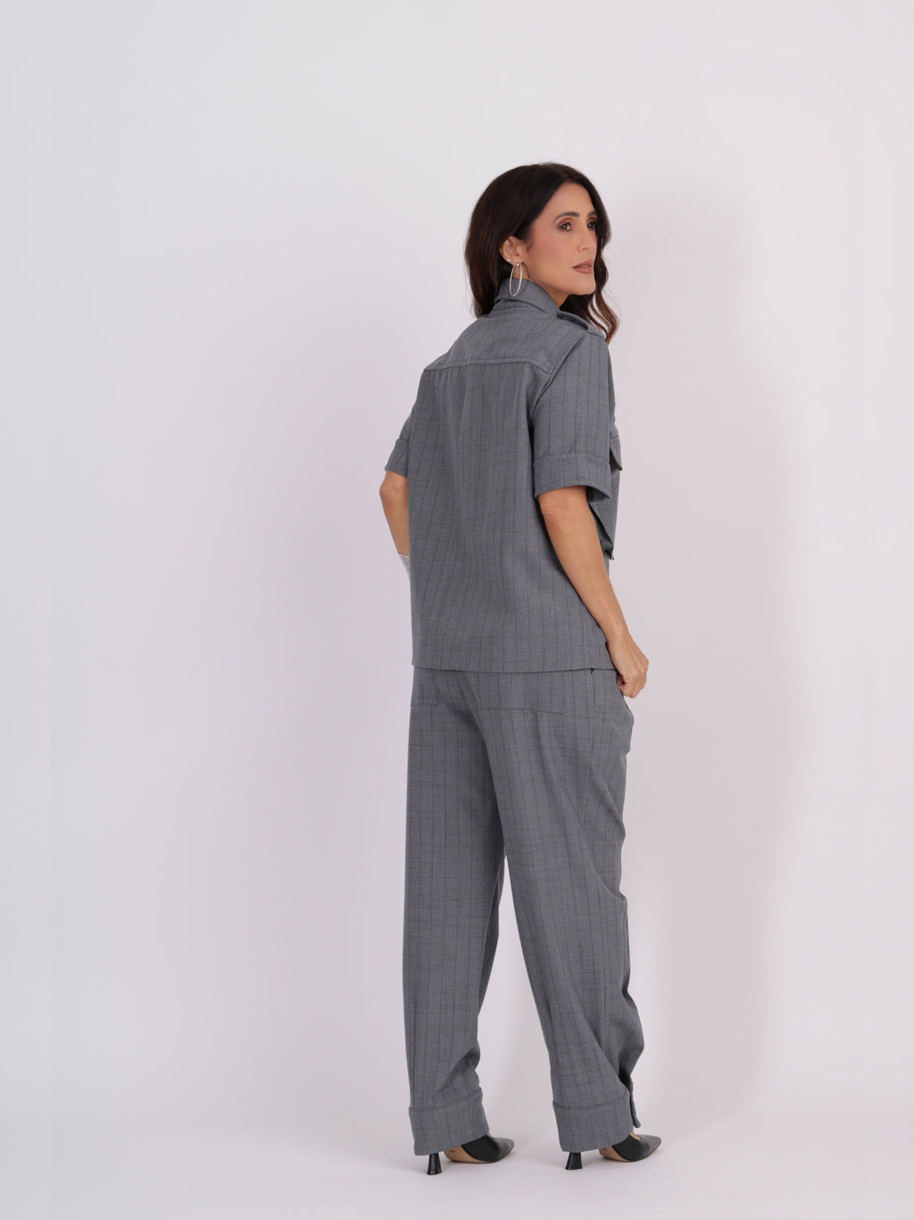Camisa Utilitária - Risca de Giz Cinza