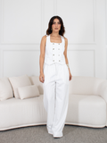 Calça Pantalona Laís - Risca de Giz Branco