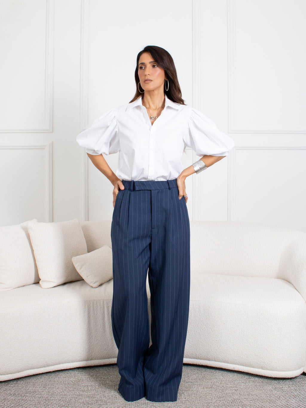 Calça Pantalona Amanda - Risca de Giz Azul