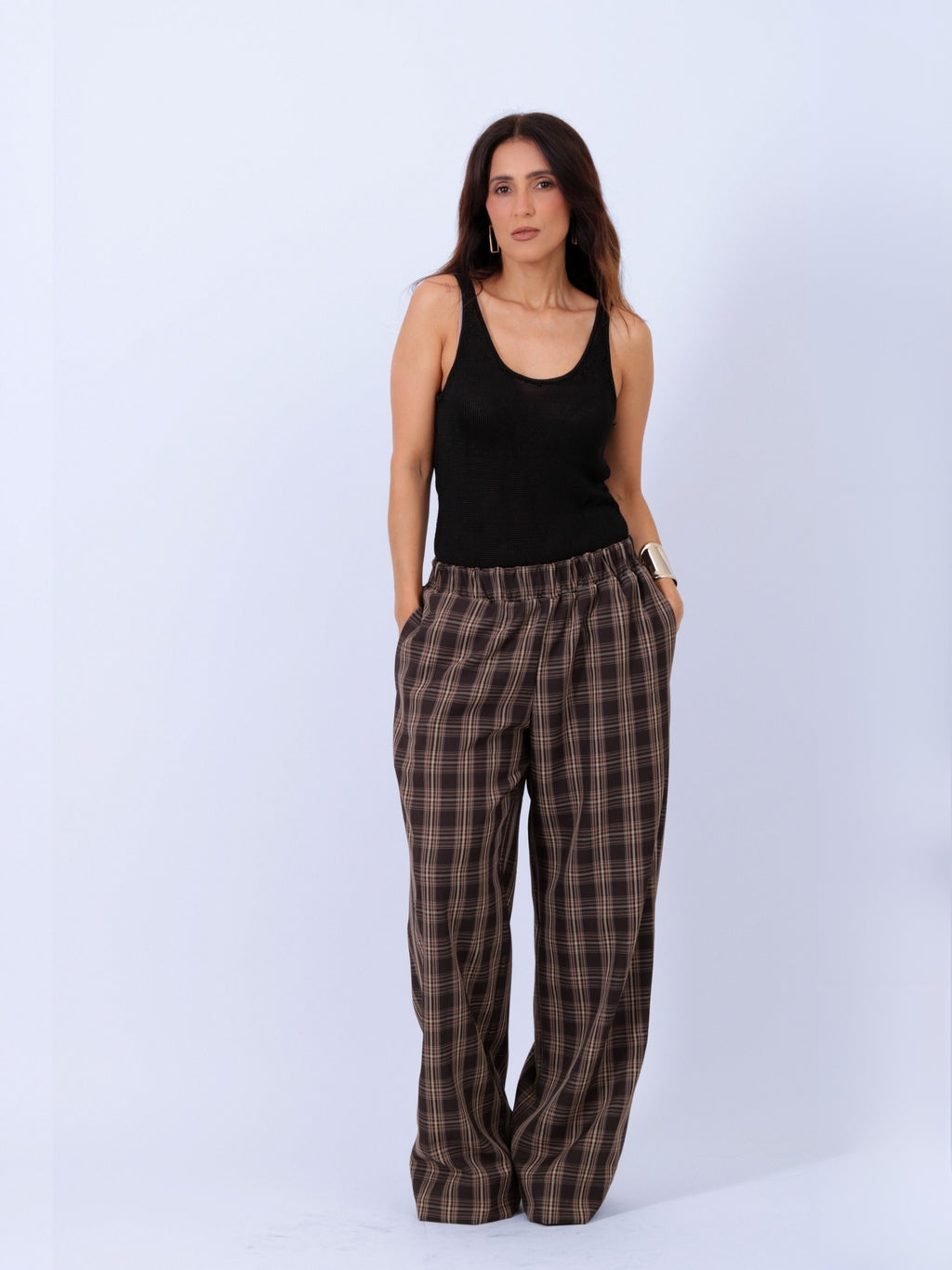 Calça Com elástico Patricia   - Xadrez Preto