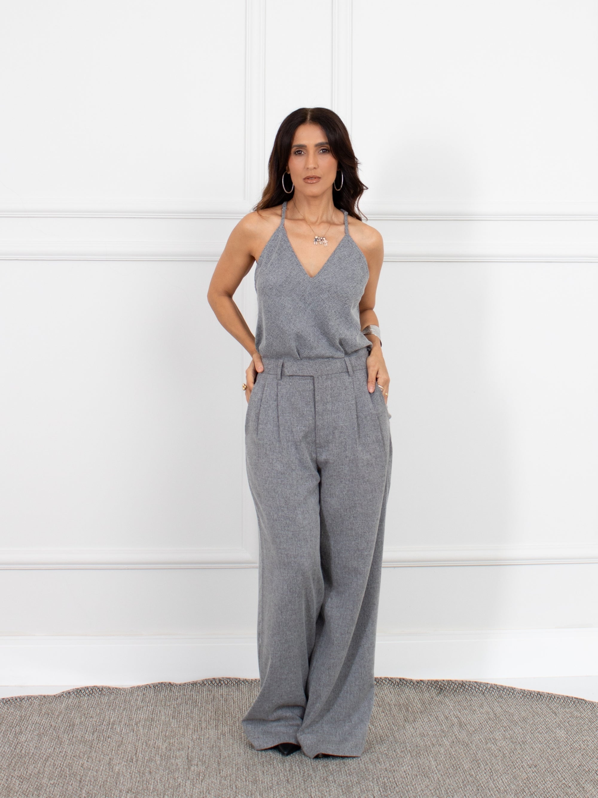 Calça pantalona Amanda - Cinza Mescla