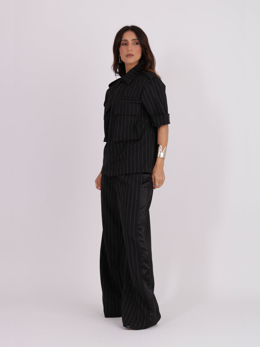 Camisa Utilitária - Risca de Giz Preto