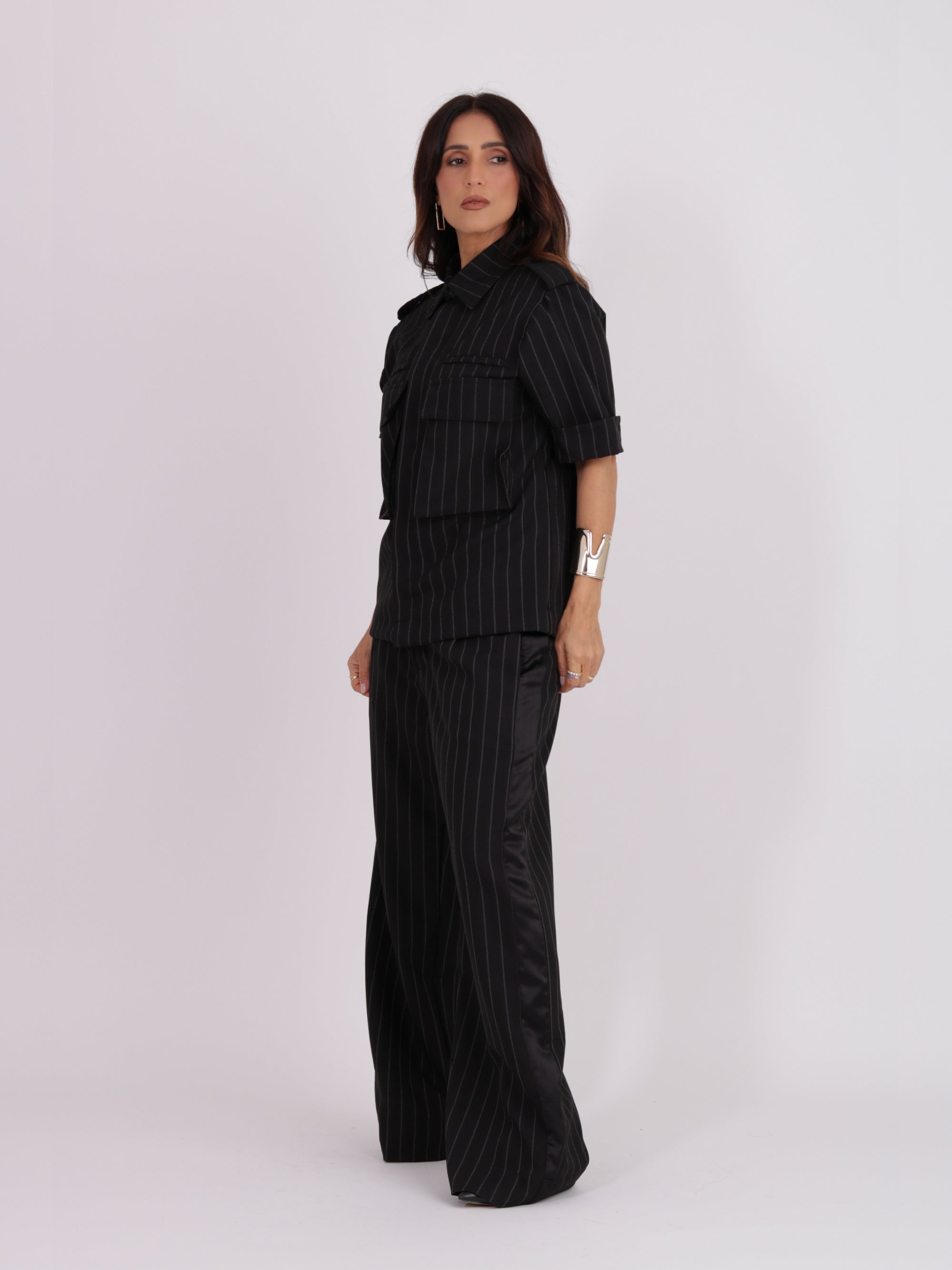 Camisa Utilitária - Risca de Giz Preto
