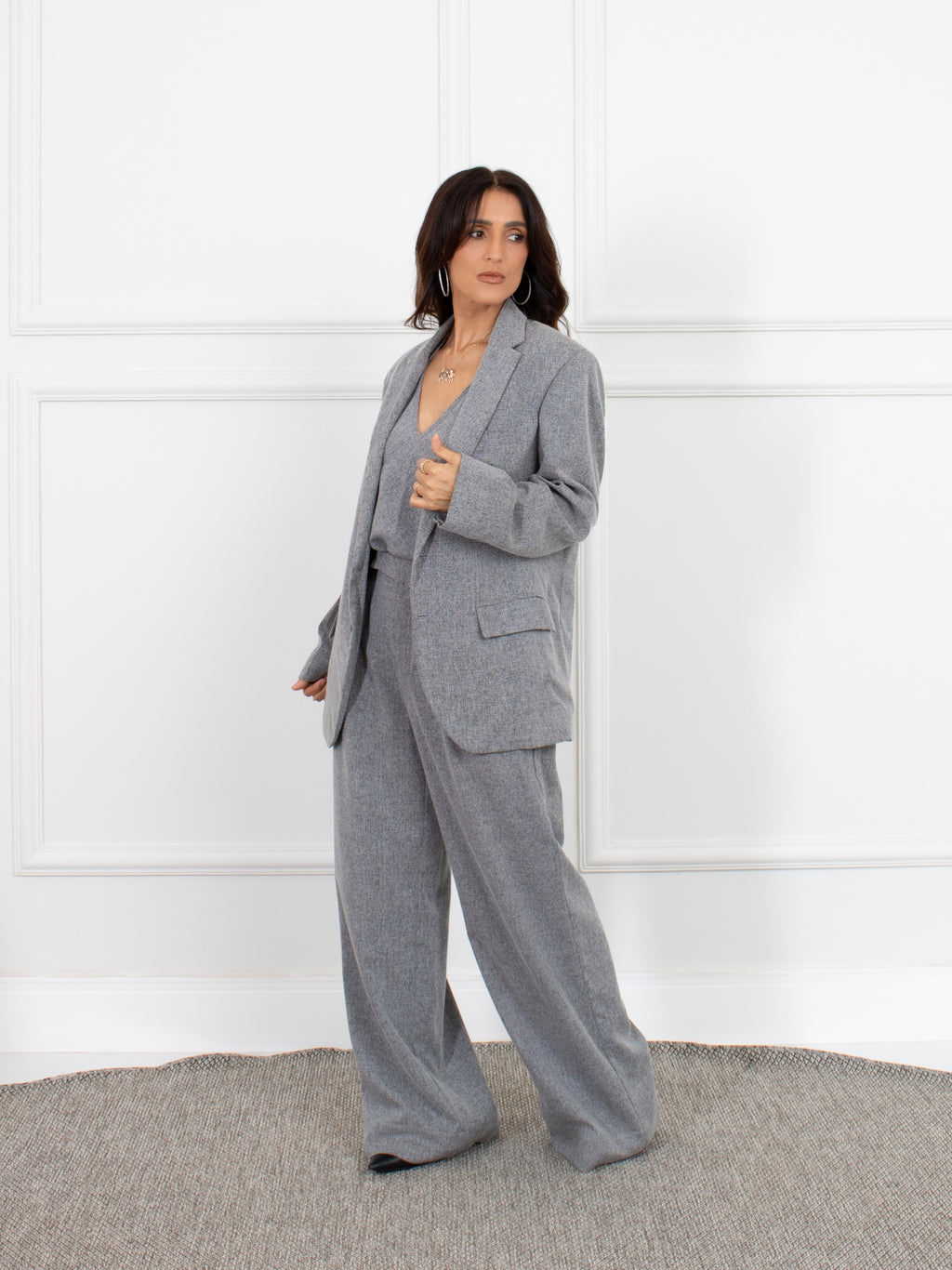 Calça pantalona Amanda - Cinza Mescla