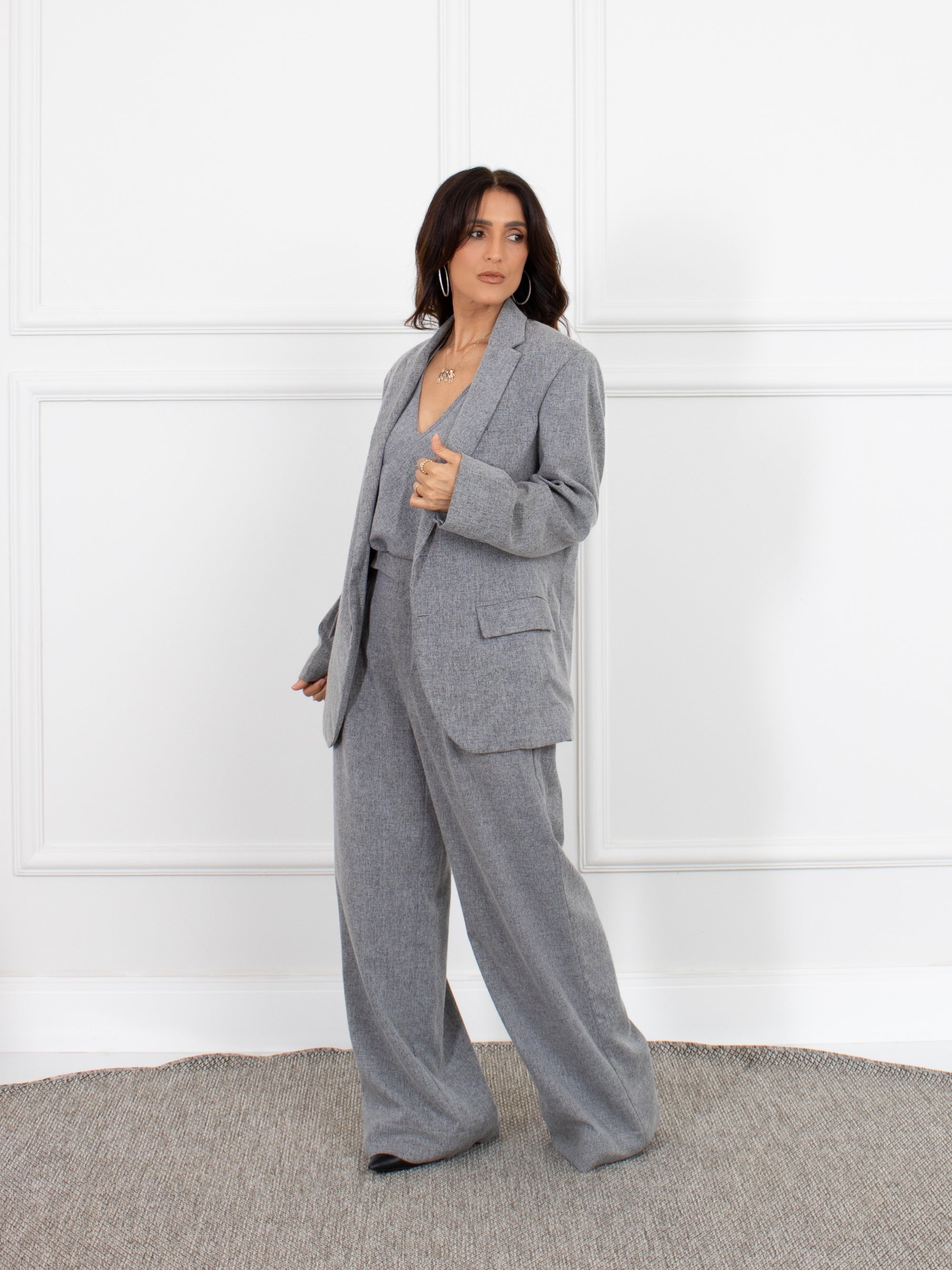 Calça pantalona Amanda - Cinza Mescla