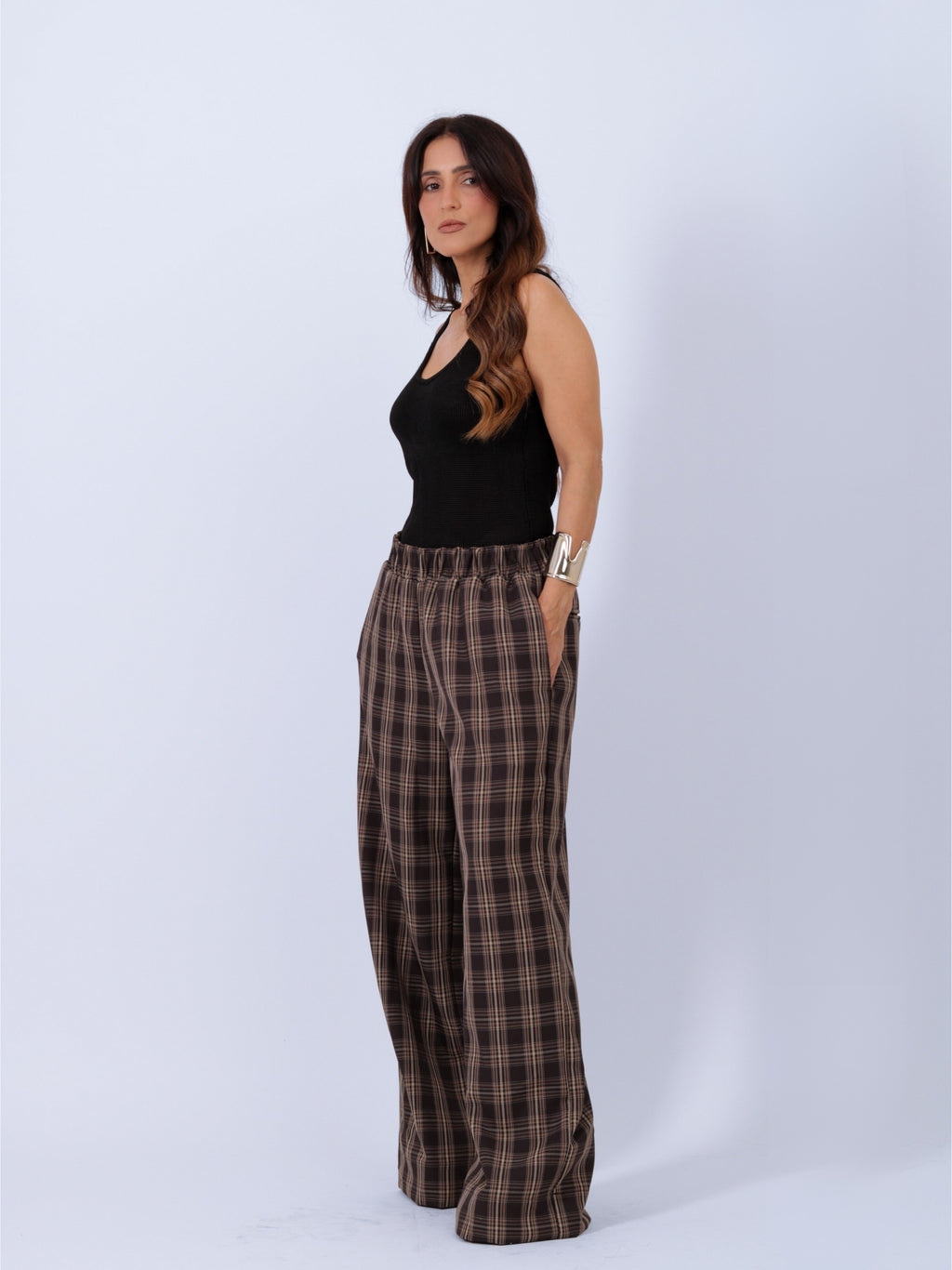 Calça Com elástico Patricia   - Xadrez Preto