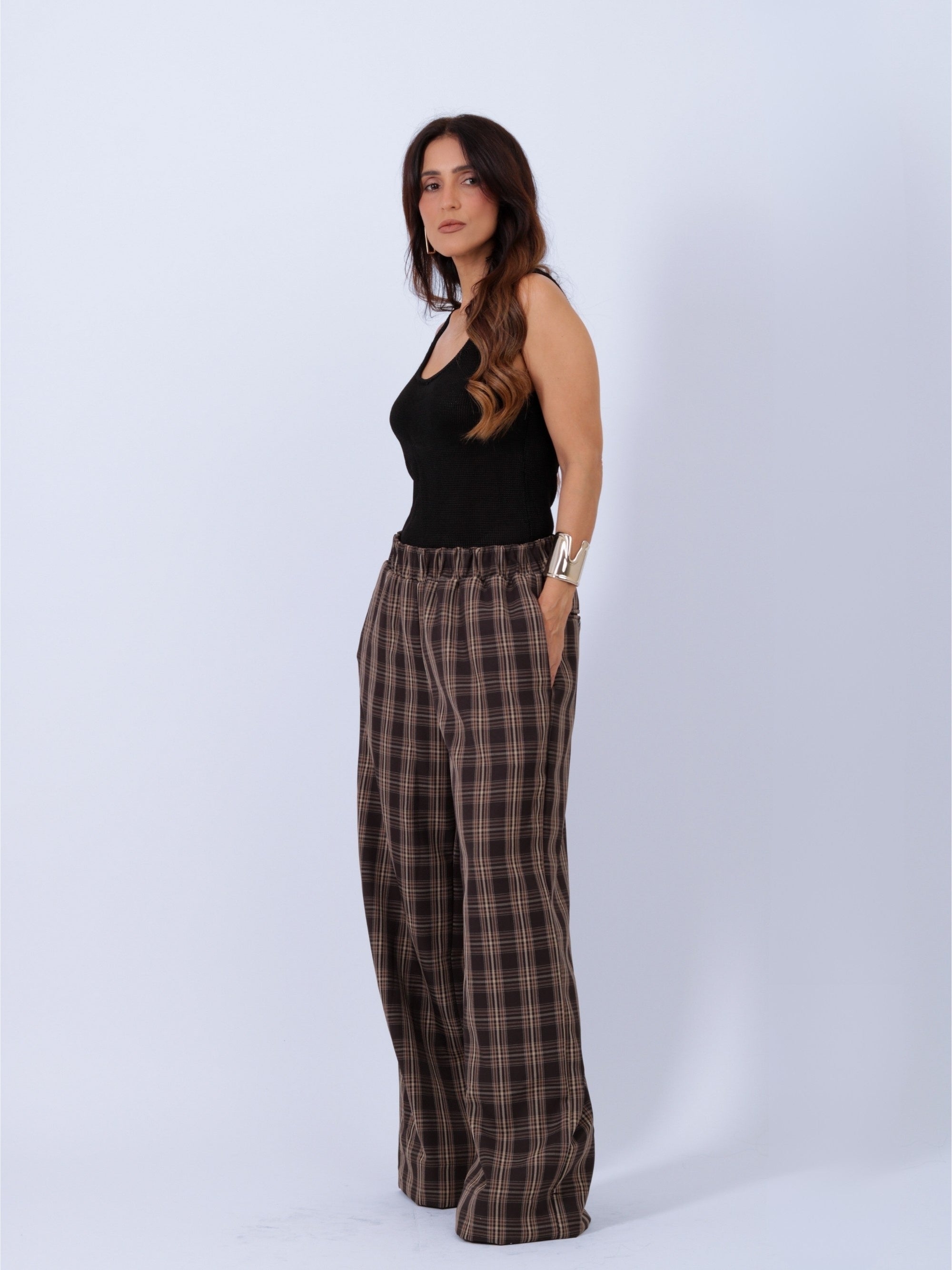 Calça Com elástico Patricia   - Xadrez Preto