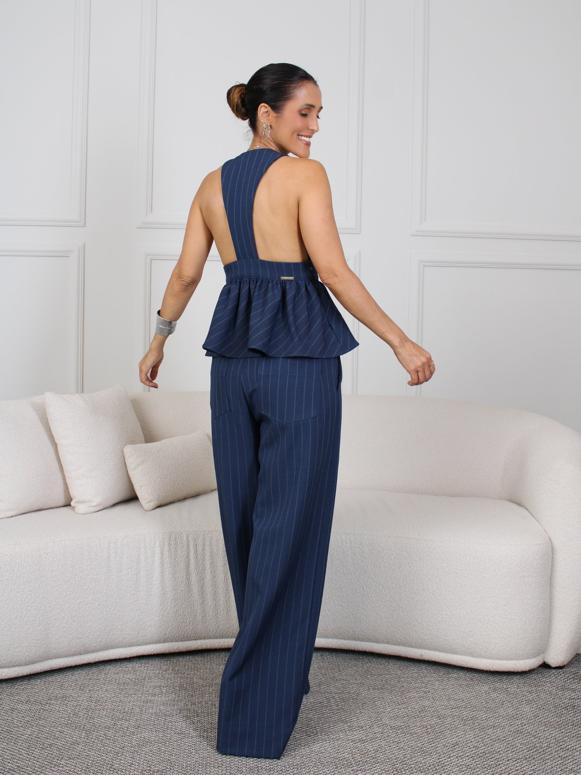 Blusa Emilly - Risca de giz Azul