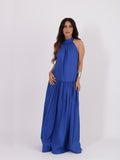 Vestido Longo Gola Alta - Cor Azul