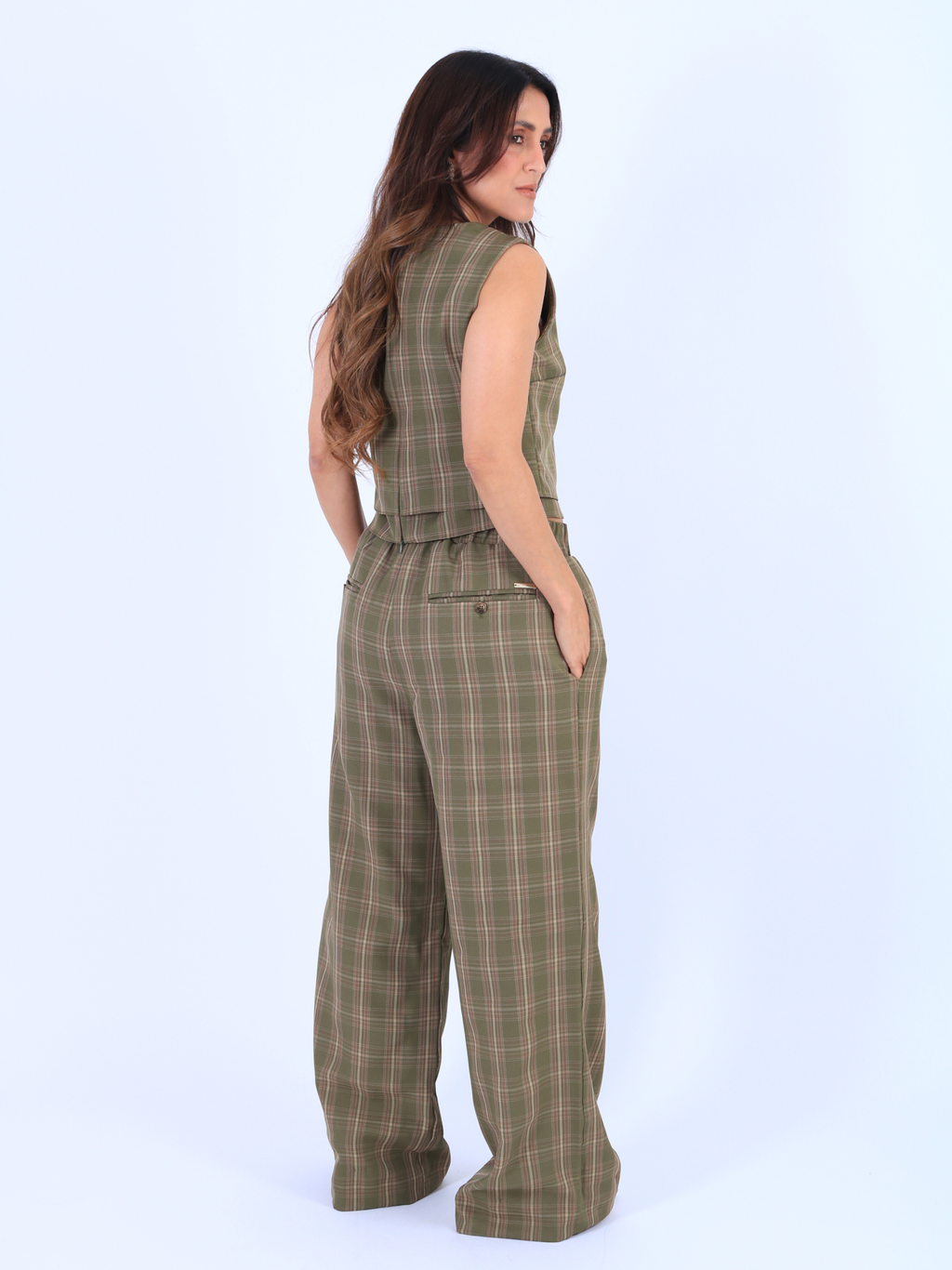 Calça Com elástico Patricia   - Xadrez verde
