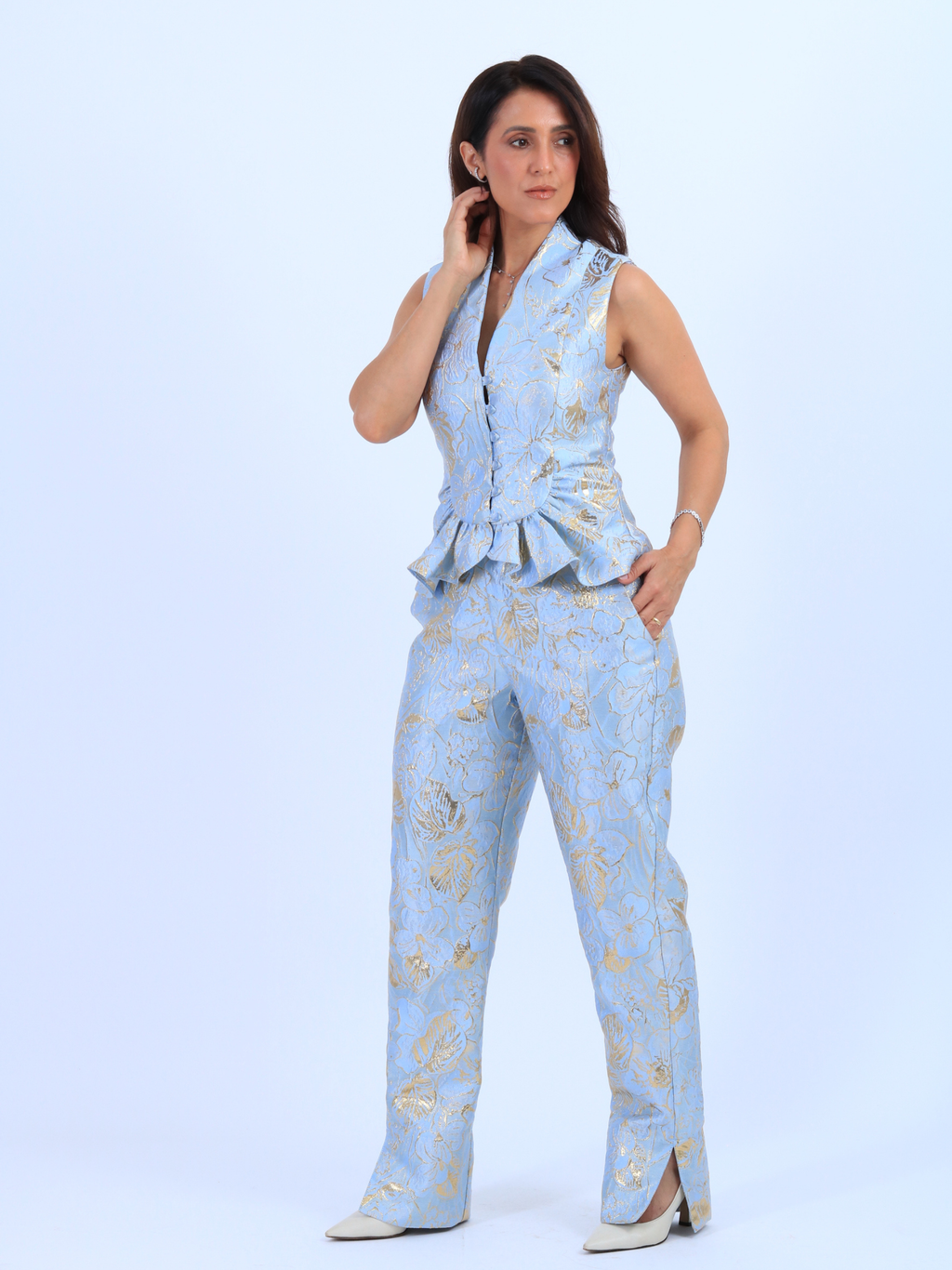 Blusa jacquard celeste