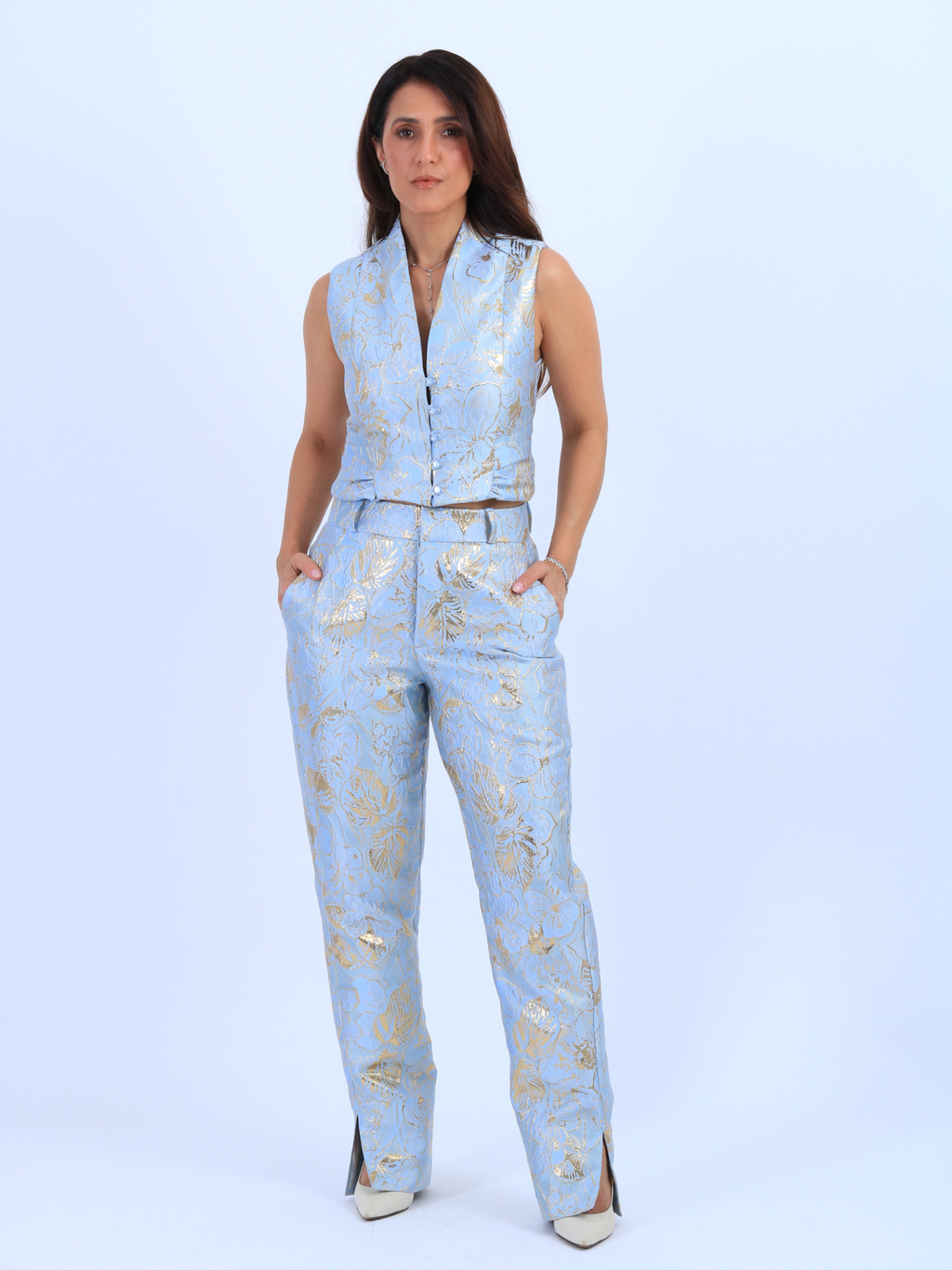 Blusa jacquard celeste